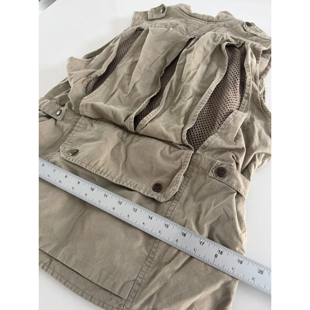 Vintage Banana Republic Safari Travel Vest Tan Multi-Pocket Utility Mens XS